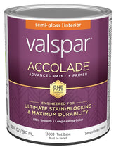 Valspar Accolade 1300 028.0013003.005 Latex Paint, Acrylic Base, Semi-Gloss, Tint Base, 1 qt, Plastic Can